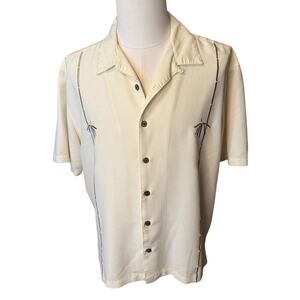 Havana Jacks Cafe Shirt Mens 2XL Cream Bamboo Button Up Coastal Embroidered
